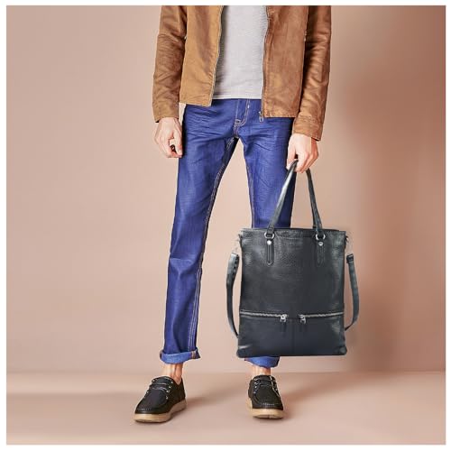 Lassviin Laptop Tote Bag, Leather Work Tote for Computer Bag Waterproof Lightweight Shoulder Bag Purse Handbag Crossbody Bag - color: Black - Large