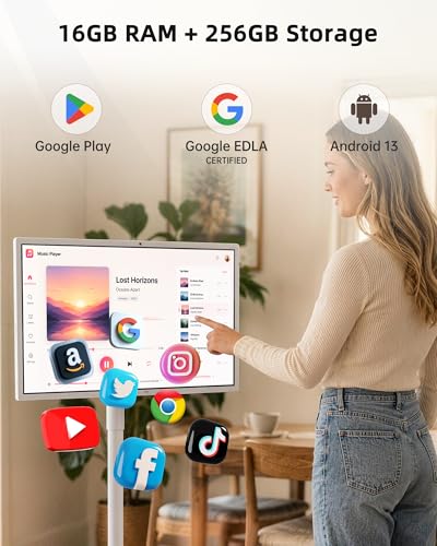 KTC MEGAPAD 32 Inch 4K Smart Portable TV on Wheels,16G+256G Storage, Android OS EDLA Certified, Four 8W Speakers, Built-in Battery&Camera, Voice Remote, UHD Touch Screen with Rolling Stand, A32Q7 Max - size: 32 Inch 16+256GB