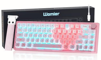 Womier 60% Percent Keyboard Pink Mechanical QMK/VIA Gaming Keyboard | Creamy Keyboard Topographic, Hot Swappable Gasket Mount RGB Wired Key board & Translucent Keycaps (VK66 PRO) - color: V-Pink1