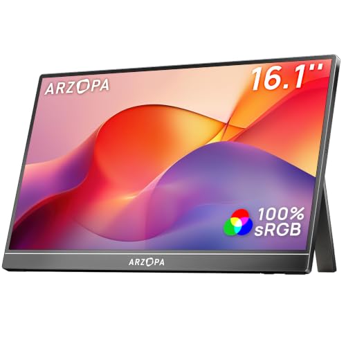 ARZOPA 16.1" Portable Monitor, 100% sRGB FHD 1080P Kickstand Portable Laptop Monitor High Color Gamut Display IPS Eye Care Screen for High-end Office & Entertainment -Z1C - color: Black, size: 16.1", style: Z1C/100% sRGB