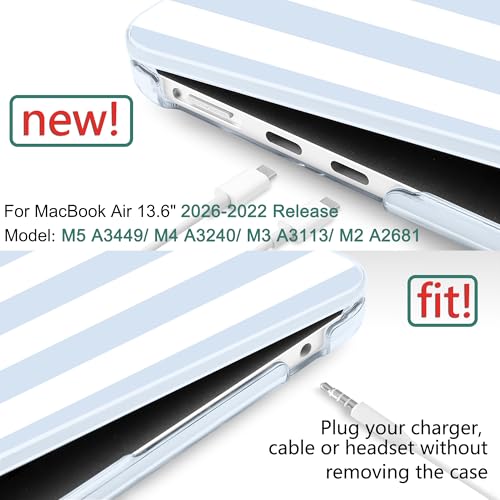 for MacBook Air 13 Inch (13.6 Inch) Case, M5/M4/M3/M2 Chip 2026 2025 2024 2023 2022, Hard Plastic Printed Cover with Screen Protector & Keyboard Cover & Dust Plugs, Blue & White Stripes - color: Blue & White Stripes
