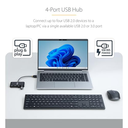 StarTech 4-Port USB 2.0 Hub with 6in/15cm Cable (ST4200MINI2-USB-HUB) | 480Mbps, USB Powered, Multi-port USB 2.0 splitter, Small travel mini hub, Portable, Hot-swap, Overcurrent protection