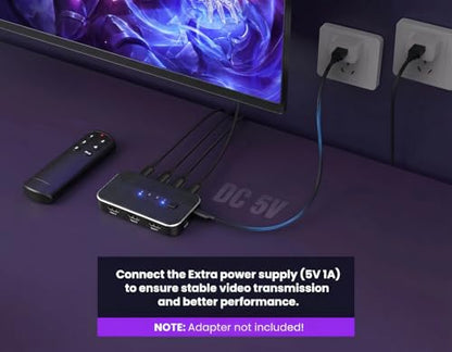 HDMI Switch 5 in 1 Out with Remote 4K@60Hz, HDMI Splitter Support HDCP2.2, HDR, 3D, Dolby Support, 3 Port Switcher Selector Box with Xbox, PS5/4/3, Fire Stick Roku Blu-Ray Player (5 in 1 Out)