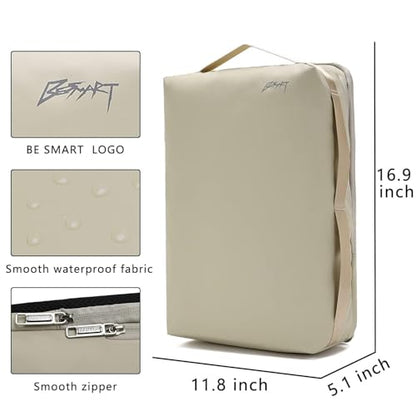 BESMART Waterproof Laptop Backpack 17.3 Inch Shockproof Computer Bag for Men & Women, Lightweight Casual Daypack (KHAKI) - color: Khaki