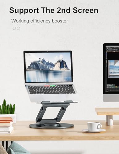 tounee Telescopic Laptop Stand for Desk with 360° Swivel Base, Sit to Stand, Height Adjustable, Portable Riser Holder for Good Posture, Compatible with MacBook Pro, All Laptops 10-17"-Gray - color: Gray