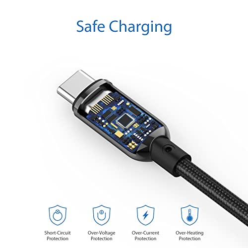 SOOPII 100W 4ft USB C to USB C Cable Fast Charge, Nylon Braided Cable with LED Display for lPhone 16/15 Pro/15 Plus/15 Pro Max,lPad Air,MacBook Pro,Galaxy S24/S23, Pixel, LG (Black) - color: Black, size: 1.2M - 100W