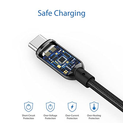 SOOPII 100W 4ft USB C to USB C Cable Fast Charge, Nylon Braided Cable with LED Display for lPhone 16/15 Pro/15 Plus/15 Pro Max,lPad Air,MacBook Pro,Galaxy S24/S23, Pixel, LG (Black) - color: Black, size: 1.2M - 100W