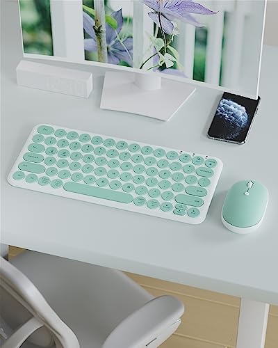 Wireless Keyboard Mouse Combo, mini Quiet Keyboard (Green White) | 78 Keys Portable Ultra-Thin Keyboard for Laptop, Computer, PC, Notebook, Tablet, Windows, Mac OS - color: GREEN WHITE