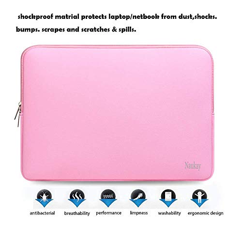 Naukay 15.6 Inch Laptop Sleeve,Resistant Neoprene Laptop Sleeve/Notebook Computer Pocket Case/Tablet Briefcase Carrying Bag - (Pink) - color: pink, size: 15.6 inch