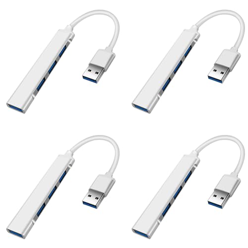 US 2-4 Pcs USB 3.0 4 Port Hub Splitter Slim Sleek Aluminum PC Mac Laptop Desktop (4 Pack) - size: 4 Pack