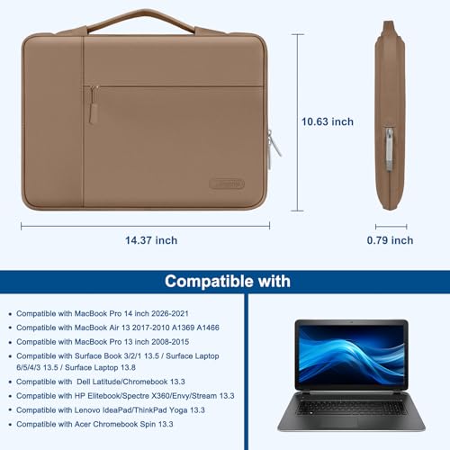 MOSISO Laptop Case 13.3 inch, 13-13.3 inch Laptop Sleeve with Handle Compatible with MacBook Air/Pro 13/Pro 14 M5 M4 M3 M2 M1,HP Dell ASUS Lenovo, Polyester Multifunctional Computer Bag, Brown - color: Brown, size: 13.3 inch