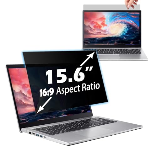 15.6 Inch Laptop Privacy Screen for 16:9 Monitors, Anti-Spying, Anti-Glare, Blue Light Filter, Removable Privacy Shield for Lenovo, Dell, HP, Acer, ASUS, and Other Computers (15.6 Inch (16:9)) - size: 15.6 Inch (16:9)