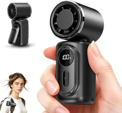 Portable Clip-On Mini Fan Handheld Turbo Fan 180° Rotating 3000mAh 5-speed | Handheld Mini Fan with LED Display, 14500 RPM Rechargeable Stroller Fan for Travel, Camping, Game day & Office - color: black