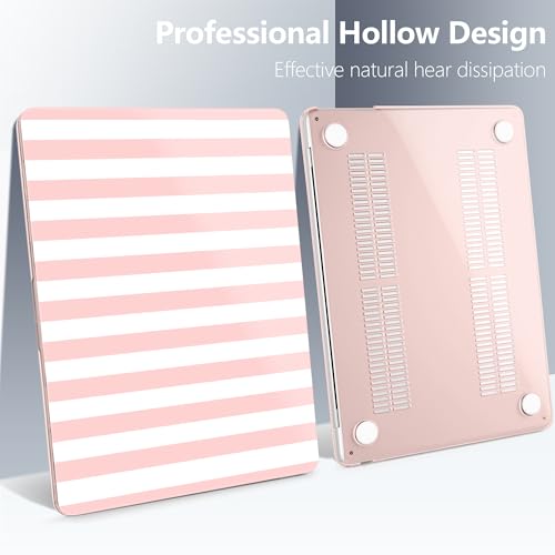 Batianda LumiArt Case for MacBook Air 13.6" M2-M5 Chip, Pink White Stripe | 4-in-1 set with cute preppy pink white striped design, lightweight ultra slim hard shell protection for teen girls and women - color: Pink Stripe
