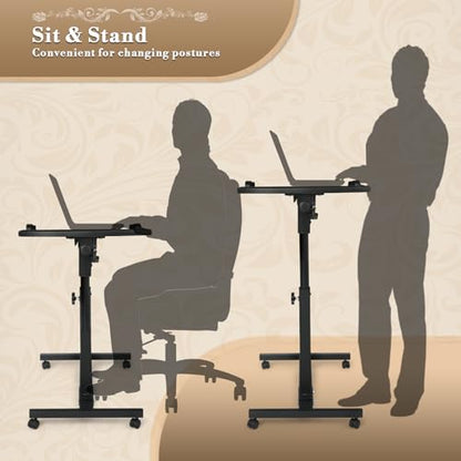 Athena Collection Adjustable Standing Desk with Wheels Overbed Table, Black | Height Adjustability(28.5"-39.5"), Smooth-rolling Casters, Rolling Lab Cart with Large Tabletop for Office, Hospital, Clinic - color: Black, size: Split Desktop