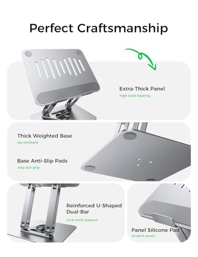 MAGIC JOHN Adjustable Laptop Stand for Desk, 360° Rotating Foldable Protable Laptop Riser Holder, Ergonomic Design Computer Notebook Stand Holder for MacBook Pro Air/Dell/HP 10-17.3"