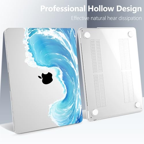 Batianda AstroGrid Case for MacBook Air 13.6" M2-M5 Chip, Blue Wave | 4-in-1 Set with Blue Ocean Wave Design, Ultra Slim Hard Shell Protection For Surfers, Students and Beach Lovers - color: Blue Waves