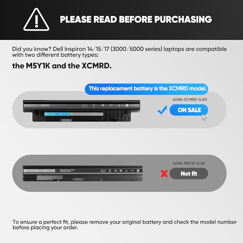 40Wh XCMRD 14.8V Battery for Dell Inspiron 15 3000 Series 3542 3543 3521 3537 3531 3541 17R 5721 5737 17-3737 3721 15R 5537 5521 14 3421 3437 14R 5421 5437 Latitude 3440 3540 P28F P40F FW1MN 4WY7C - size: 10.5 x 2 x 0.75 inches Inspiron 15 3000 BATTERY