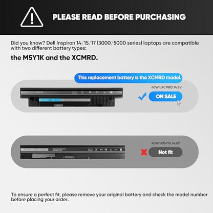 40Wh XCMRD 14.8V Battery for Dell Inspiron 15 3000 Series 3542 3543 3521 3537 3531 3541 17R 5721 5737 17-3737 3721 15R 5537 5521 14 3421 3437 14R 5421 5437 Latitude 3440 3540 P28F P40F FW1MN 4WY7C - size: 10.5 x 2 x 0.75 inches Inspiron 15 3000 BATTERY