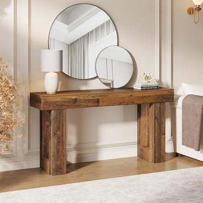 Tribesigns 63-Inch Long Console Table, Wooden Rectangular Sofa Table Behind The Couch, Farmhouse Entryway Table for Entrance, Hallway, Living Room (Mix Brown) - color: Mix Brown (63")