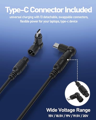 100W 90W USB C Universal Laptop Charger with 13Tips Compatible with Lenovo HP Dell Asus Acer Samsung ThinkPad Yoga Pavilion Envy Latitude Aspire Vivobook Chromebook Notebook Adapter Power Supply