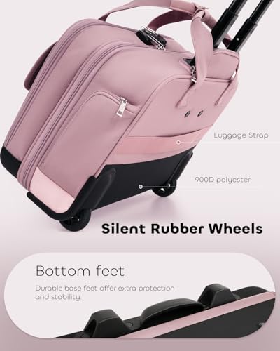 AUROTIER Rolling Laptop Bag Women, Rolling Briefcase for Women with Dual Lock, 16 Inch Computer Bag with Wheels, Roller Underseat Carry On Luggage Personal Item Suitcase for Work Travel Business - color: Pink