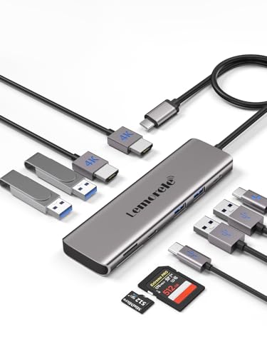 Lemorele Aluminum 10-in-1 USB C Docking Station Dual Monitor w/2 HDMI 4K, 4 USB3.0/USB2.0, 100W PD, USB-C Data, SD/TF, Type-C Hub Adapter for Dell XPS 13/15, for MacBook, Dell, HP, Lenovo Yoga,etc - color: Dark Sky Gray