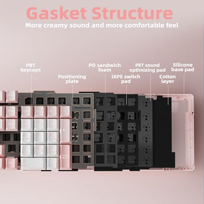 LINGBAO K108 Pro Wireless Mechanical Pink Creamy Keyboard with Number Pad | Full Size Mechanical Keyboard with 10000mAh Battery, PBT Keycaps, Gasket Mount, RGB Backlit Hot-swap Custom Keyboard for PC - color: White & Pink