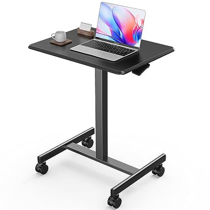 Sweetcrispy Mobile Rolling Desk, Small Standing Desk with Wheels | Adjustable Height Sit Stand Table, Portable Computer Workstations for Home Office, Black - color: Black