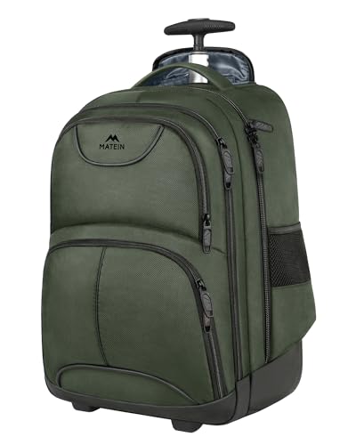 MATEIN Roller Backpack, 17 Inch Travel Laptop Backpacks with Wheels | Backpack with Wheels, 17 inch Laptop Backpack, 36 L Main Compartment, Breathable Adjustable Straps, Rolling Travel Bag - color: Green, size: 17-inch