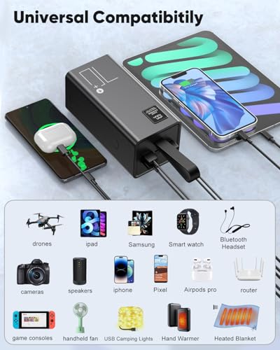 Portable Charger 70000mAh Power Bank Fast Charging, External Battery Pack High Capacity, 30W USB C Battery Bank PD&QC 3.0,5 Output 2 Input, LED Display Powerbank for iphone Tablet Camping Travel - size: 70000mAh - P700-Black