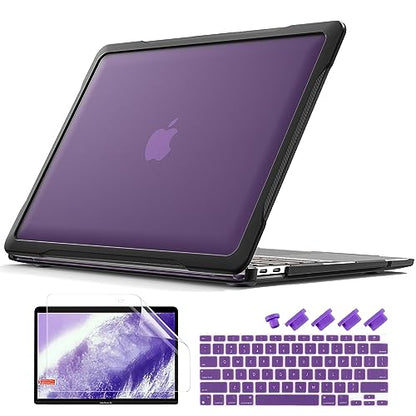 Batianda 4-in-1 Ultimate Case for MacBook Air 13 Inch 2018-2020, Purple | Fits M1/Intel Models A2337/A2179/A1932, Lightweight Slim Design, Carbon Fiber Side Texture, Matte Translucent Hard Shell - color: Purple