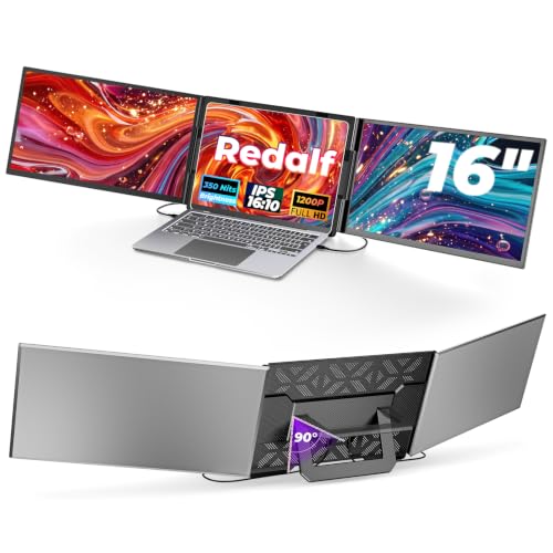 16" Laptop Screen Extender, 1200P FHD Ultra-Slim Triple Portable Monitor | Plug & Play with HDMI/Type-C, for Laptop 13"-17.3", Travel Dual Monitor Compatible with Win/Mac/Android (No Driver Required) - color: Dark Gray