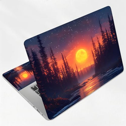 Full Moon Pine River Night Universal Laptop Skin Sticker 3PCS, Protective Decal Trim-to-Fit 11.6" 13.3" 14" 15.6" Laptop Vinyl Cover, Removable Anti-Scratch Computer Decal Protector - color: Full Moon Pine River Night