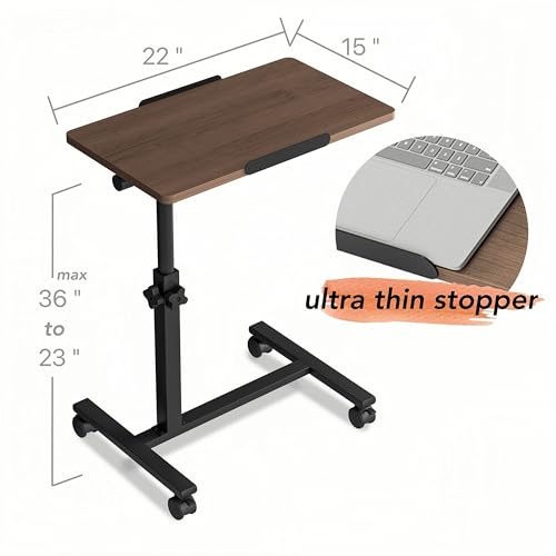 Office Carts & StandsOverbed Table Adjustable Height with Wheels Rolling Laptop Desk Medical Bed Tables Couch Tray Table-Brown - color: Brown