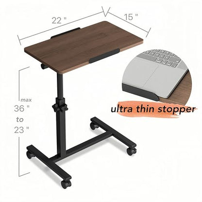 Office Carts & StandsOverbed Table Adjustable Height with Wheels Rolling Laptop Desk Medical Bed Tables Couch Tray Table-Brown - color: Brown