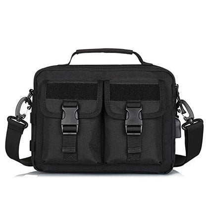 HUNTVP Tactical Messenger Bag Multifunction Nylon Shoulder Briefcase Handbags with USB Port - color: Black