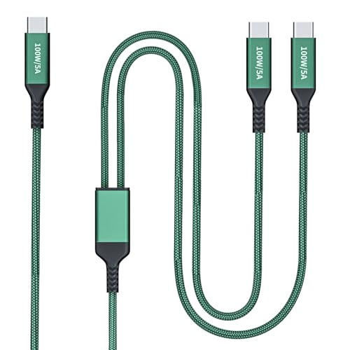 100W 2-in-1 USB-C Cable 4FT Green, Dual USB C 5A Fast Charging, Splitter Multi USB Type C Charge for MacBook Air, iPhone 15 Plus/Pro Max, iPad Pro, Samsung Galaxy S24 S23, Tab S9, Lenovo, Dell Laptop - color: Green