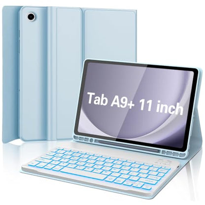 Keyboard Case for Samsung Galaxy Tab A9 Plus 5G 11 inch 2023 (SM-X210/X216/X218), 7 Color Backlit Detachable Keyboard Bluetooth, Smart Folio Cover with S Pen Holder for Galaxy Tab A9+ 11", Blue - color: Blue