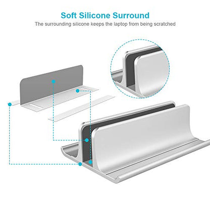 Vaydeer 3-in-1 Aluminum Laptop Stand Vertical Laptop Stand Holder for Desk with Adjustable Dock, Space-Saving Organizer for All MacBook, Surface, Samsung, HP, Dell, up to 17.3 inch - color: Silver
