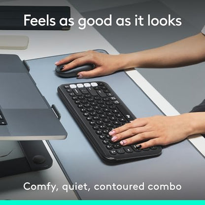 Logitech POP ICON Combo Keyboard and Mouse - Graphite and Off-White | Comfortable typing, programmable keys and buttons, quiet clicks, Bluetooth, easy-switch up to 3 devices - color: Graphite White, style: Combo