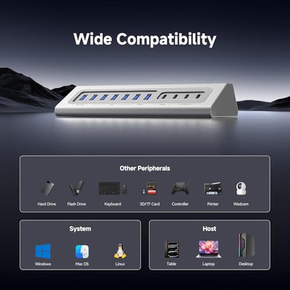 Giftos Powered USB Hub, 18 in 1 USB 3.2 Hub with 4K HDMI, PD 100W,45W Charge,10Gbps USB,SD/TF,Audio, 65W Adapter,3.3FT Cable,Aluminum,Smart Button, USB Hub for Mac, Mac mini, iMac,iPhone 17/16,iPad - size: 18 IN 1