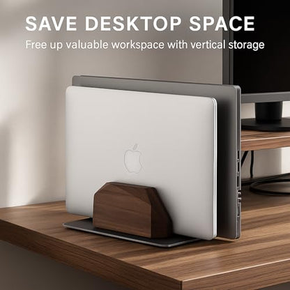 Vertical Laptop Stand for Desk, Dual Slot Wood Laptop Holder to Dock MacBook, MacBook Pro and & Gaming Laptops, Solid Black Walnut, Geometric Sculpted Craftsmanship - color: Grey