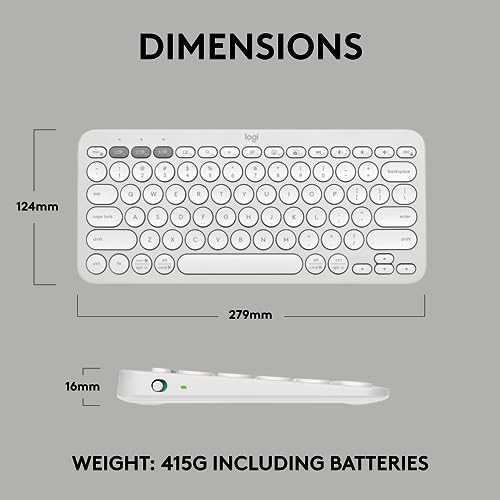 Logitech Pebble Keys 2 K380s Keyboard, Bluetooth, Wireless - Tonal White | Multi-device connectivity, customizable shortcuts, slim and portable, easy-switch for macOS, iPadOS, Android, Chrome OS - color: White