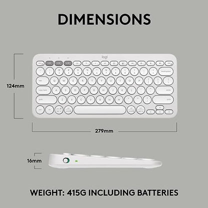 Logitech Pebble Keys 2 K380s Keyboard, Bluetooth, Wireless - Tonal White | Multi-device connectivity, customizable shortcuts, slim and portable, easy-switch for macOS, iPadOS, Android, Chrome OS - color: White