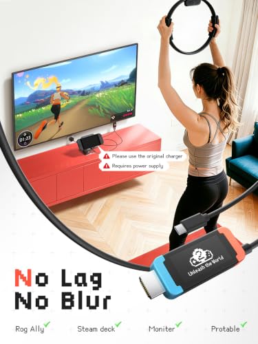 Lemorele Adapter for Switch 2 USB-C to HDMI 4K@60Hz 100W PD | Compatible with Switch OLED/Original, MacBook, Steam Deck, ROG Ally. DP Alt Mode required. 6.56ft plug-and-play cable - size: 6.56ft