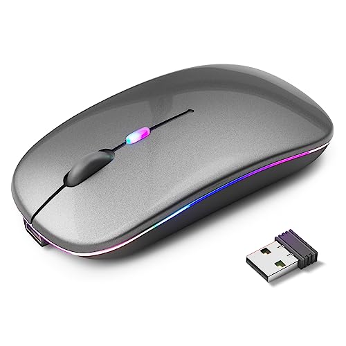 KANMABPC Wireless Bluetooth Mouse – Rechargeable, Silent, Dual Mode (Bluetooth 5.2 & USB) with LED Lights – Portable for Laptop, Desktop, & Tablet(Grey) - color: grey