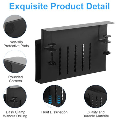 Desk Side Storage, No Drill Laptop Holder with Magnetic Pen Organizer, Clamp On Under Desk Mount for Home Office, Fits Flat Edge Tables 0.3" to 2.8"