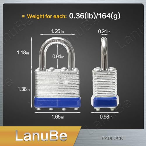 LanuBe Laminated Keyed Alike Padlock 120 Pack 1.6-in Wide Standard Shackle | Brass cylinder with keyed alike design.One key opens all locks. Blue，Standard shackle for gates, sheds,hasps ，toolboxes - size: 120 Pack Blue