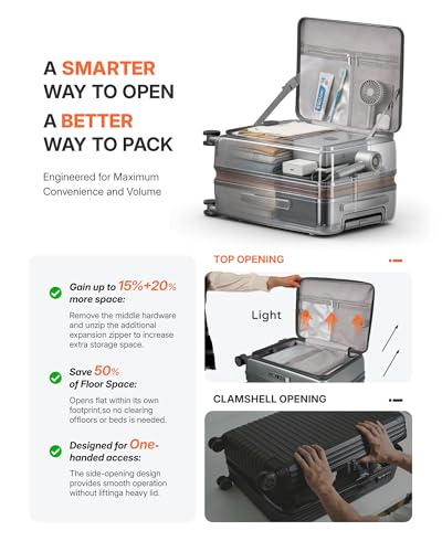 28 Inch Checked Luggage Side Opening Expandable Hardshell Suitcase, 100% PC Lightweight with Brake Spinner Wheels, TSA Lock - Large Travel Suitcase - color: Grey, size: 28 Inch-EXT